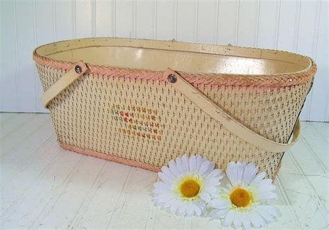 Ivory Wicker And Wood Baby Basket Vintage Original Chippy