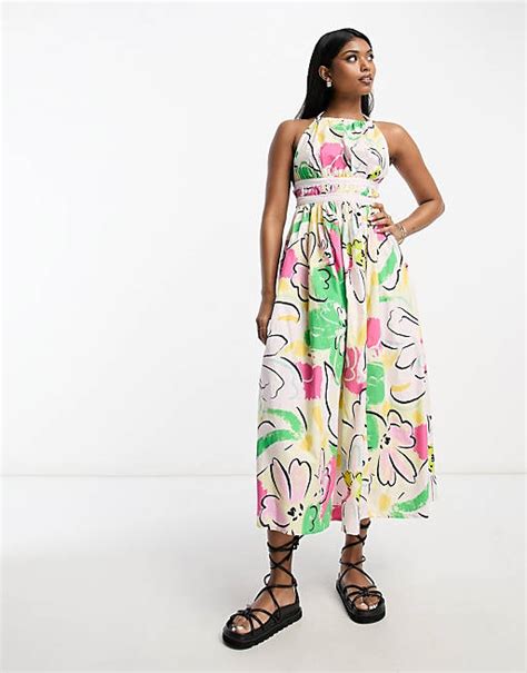 Asos Design Midi Sommerkleid Mit Neckholder Träger Riemchen Am