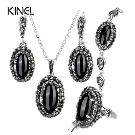 Kinel-New-4Pcs-Retro-Jewelry-Sets-Black-Pendant-Necklace-And-Earring ...