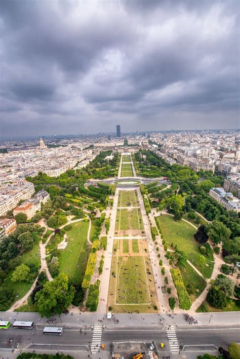 Overhead Aerial View Of Champs De Mars Eiffel Tower Gardens Paris