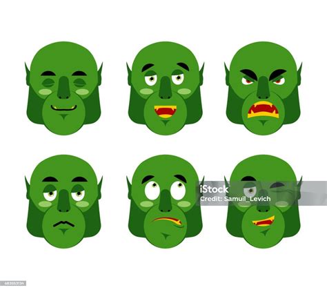 Emotions Ogre Set Emoji Expressions Avatar Green Monster Good And Evil