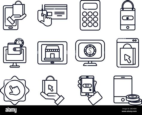 Computer And Shopping Online Icon Set Over White Background Line Style