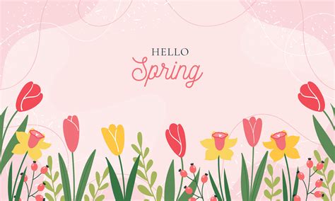 Hello Spring Vector Horizontal Spring Banner Floral Pink Background