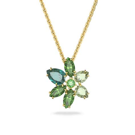 Swarovski Jewelry Gema Green And Gold Flower Pendant Necklace Crystal