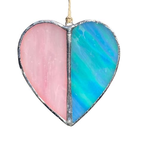 Pink Blue Heart Stained Glass Window Hanging Colorful Heart Suncatcher