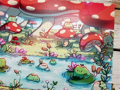 The Froggy Pond Print Kawaii Art Print Kawaii Illustration Etsy