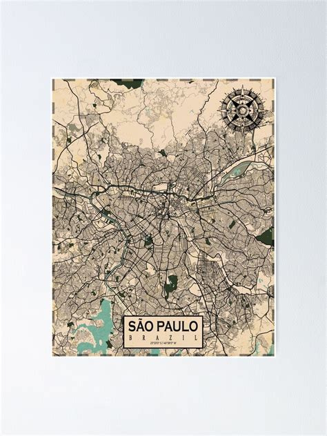 Sao Paulo City Map Of Brazil Old Vintage Poster For Sale By Demap