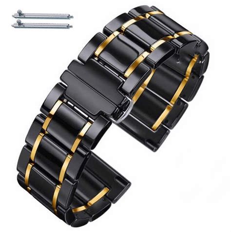 Movado Compatible Black And Gold Ceramic Watch Band Quick Release Strap 8002