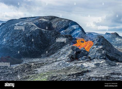 Volcanic Craters Per Day Incipient Eruption With Some Lava Flow In