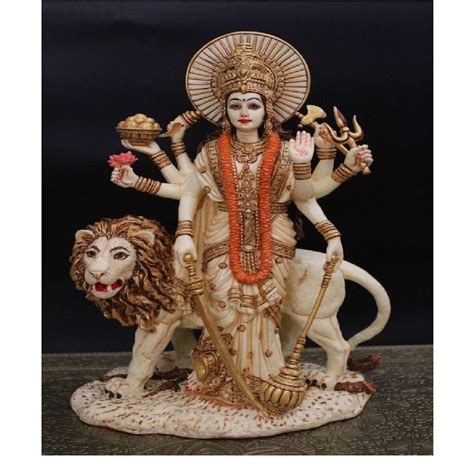 Painted Hindu White Marble Durga Maa Statue For Worship Size Inch