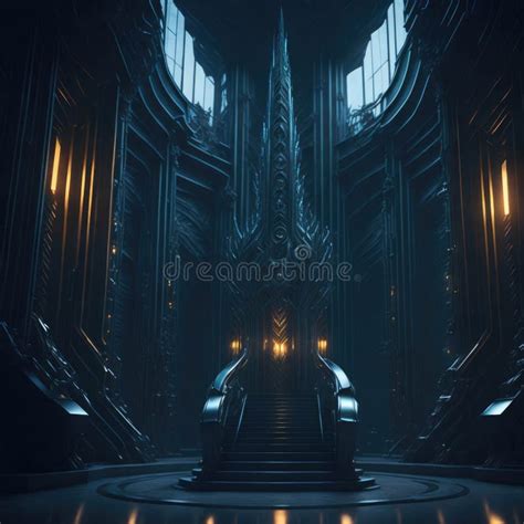 Futuristic Alien Mothership Hall Flying Castle Throne Room Interior