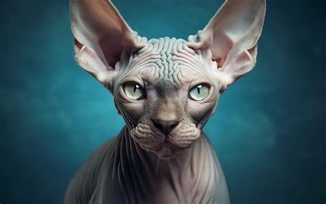 Premium Photo A Blue Sphynx Cat With Green Eyes Looks At The Camera