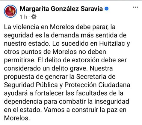 La Violencia En Morelos Debe Parar Margarita G Nzalez El Regional