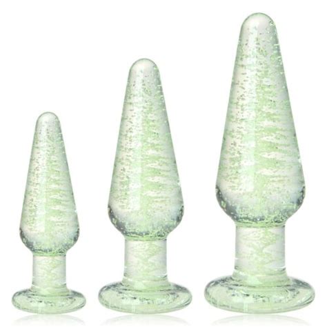 FST Glass Anal Plug Set Glow In The Dark 3 Piece Crystal Butt Plug