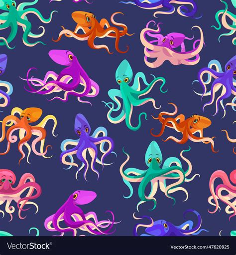 Cartoon Octopus Seamless Pattern Colorful Vector Image