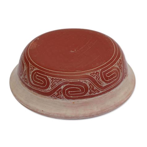 Red Ceramic Decorative Bowl Handcrafted In Brazil Marajoara Antiquity