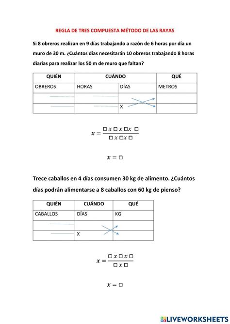 Regla De Tres Compuesta Método De Rayas Worksheet Live Worksheets