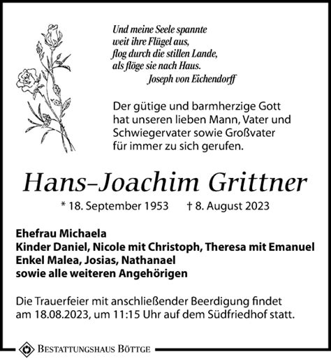 Traueranzeigen Von Hans Joachim Grittner Trauer Anzeigen De