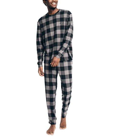 Nautica 2 Pc Relaxed Fit Buffalo Plaid Waffle Knit T Shirt Pajama