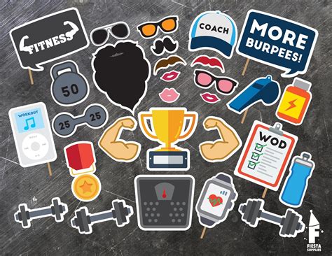 Fitness Party Printable Photobooth Props Gym Photo Booth Props