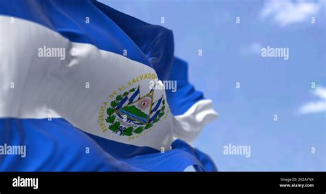 Detalle De La Bandera Nacional De El Salvador Ondeando En El Viento En