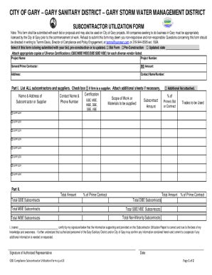 Fillable Online Subcontractor Utilization Form Fax Email Print Pdffiller