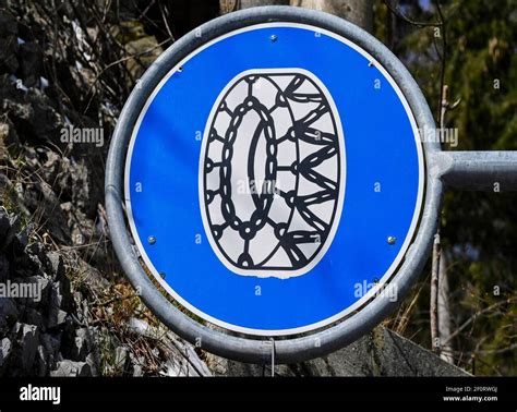 Traffic Sign Snow Chains Stock Photo Alamy