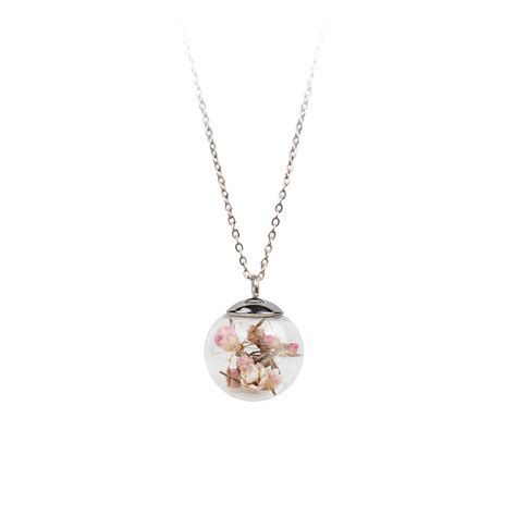 Collana Elegance Fiore Di Riso E Semi Di Soffione Maglie Fini Inox