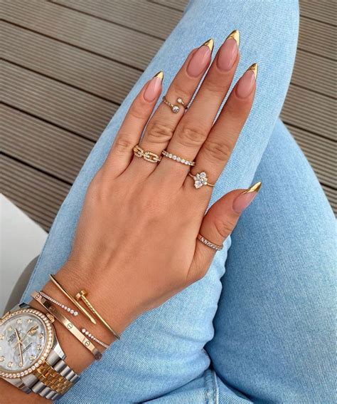 Unhas Dourada Klaudia Badura Gold Nails Gold Tip Nails Almond Nails