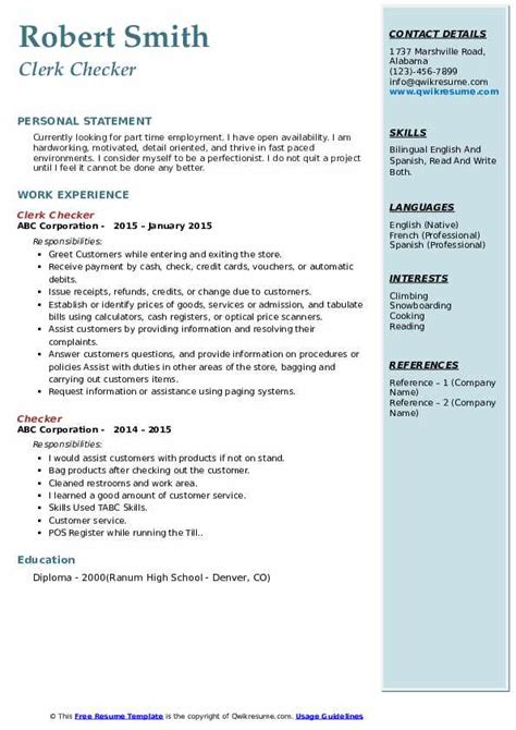 Checker Resume Samples Qwikresume