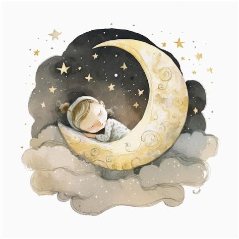 Aquarela lindo bebê dormindo na lua ilustração ai generative Foto Premium