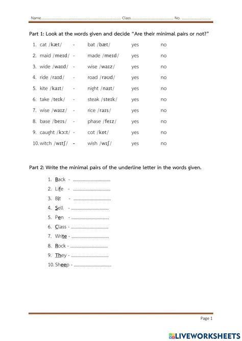 Minimal Pairs Worksheet Online Exercise For Live Worksheets