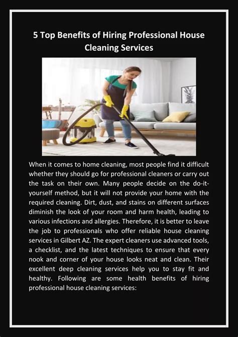 Ppt 5 Top Benefits Of Hiring Professional House Cleaning Services Powerpoint Presentation Id