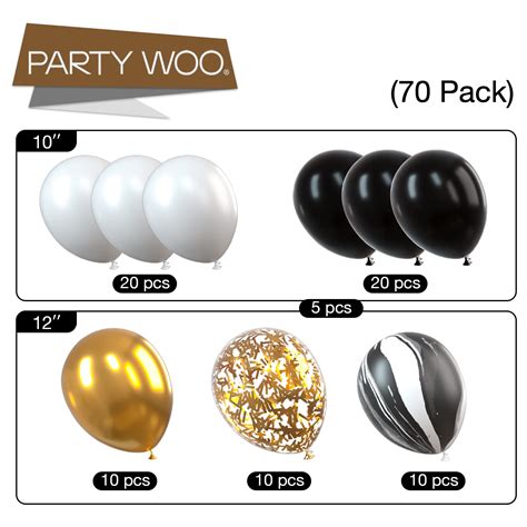 Partywoo Gold And Black Balloons Pcs Black Balloons White Balloons