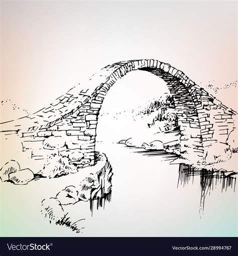 Old Bridge Stone Over River Royalty Free Vector Image