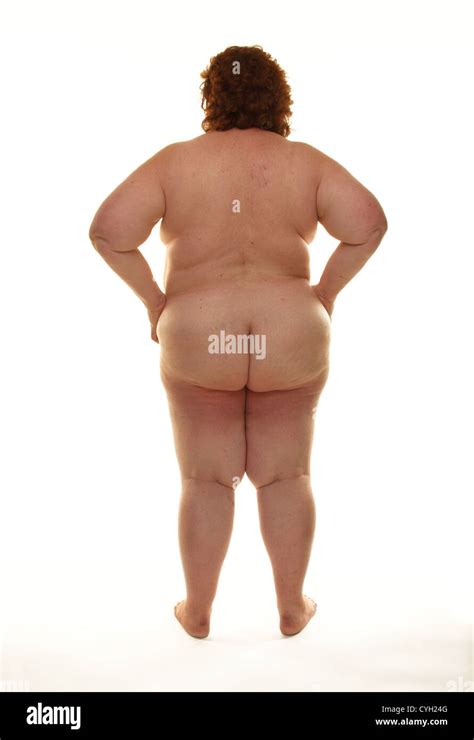 Fat Naked Woman Standing Against A White Background Stock Photo Alamy