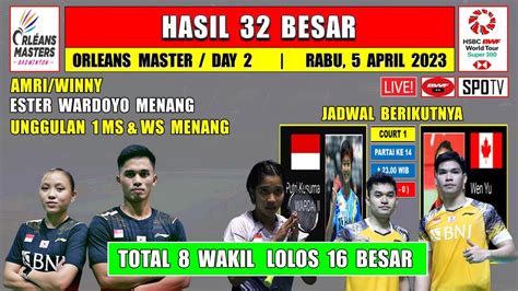 Hasil Orleans Master 2023 Hari Ini Day 2 R32 ESTER WARDOYO AMRI