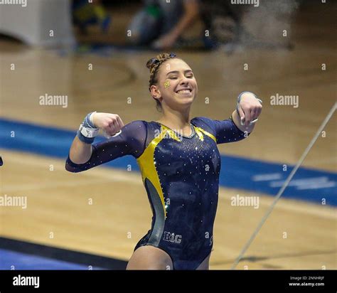 April 3 2021 Michigans Natalie Wojcik Celebrates Her Beam Routine