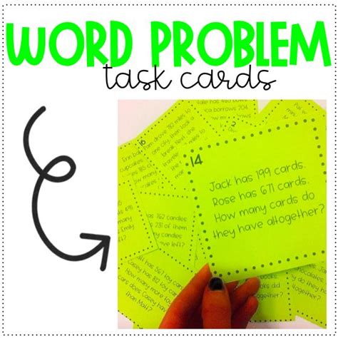 The Word Problem Task Cards Are Shown In Green And Black With An Arrow