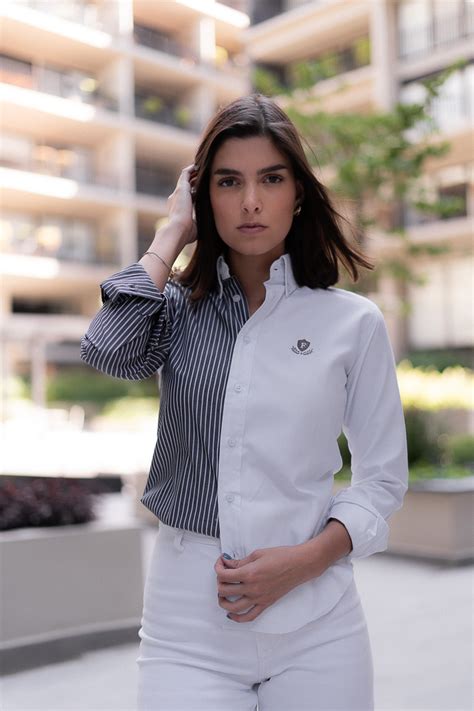 Camisa De Combinaciones De Rayas Blanco Y Gris FOR2799 Fortrop