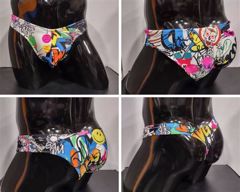 Cartoon Chaos Men S Swim Bikini Brief Half Back Cheeky Etsy