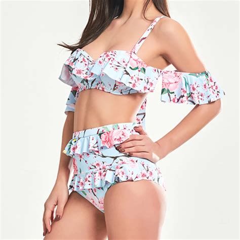 Female Tiered Ruffled Bikini Skirt Swimwear Women Printed Push Up