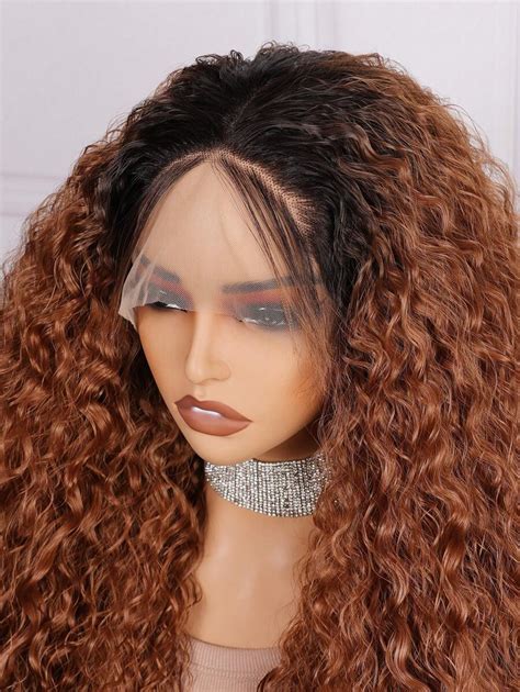 Natural Ombre Brown 26 Inch Long Kinky Curly Lace Front Wig 180