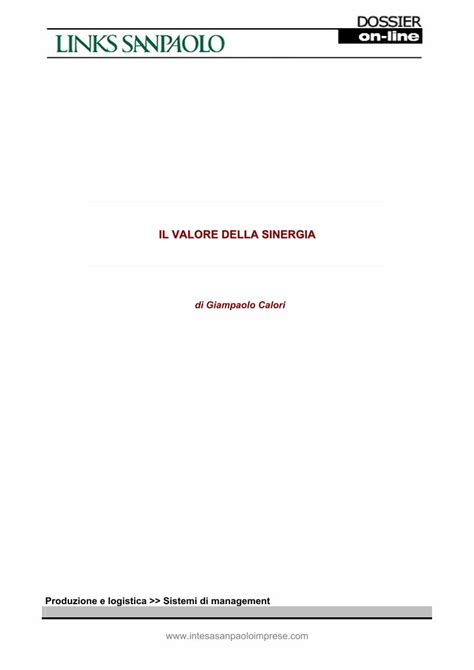 PDF IL VALORE DELLA SINERGIA Sanpaoloimprese Net Premio Che Il