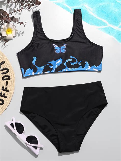 Girls Butterfly Print Bikini Swimsuit