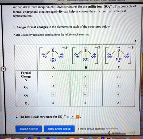 SOLVED: We can draw three inequivalent Lewis structures for the sulfite ...