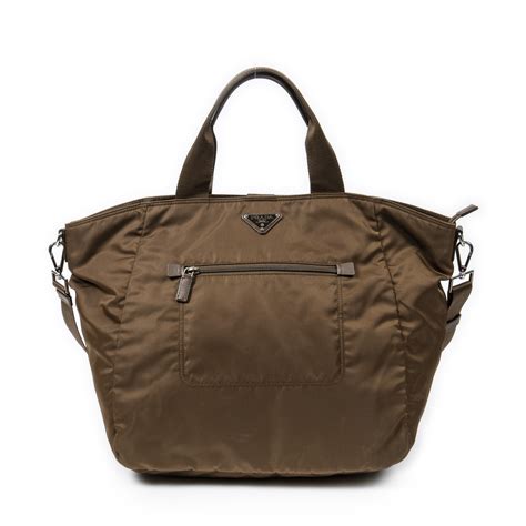 Prada Convertible Nylon Shopping Tote En Marron Toile Nylon Brandco Paris