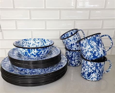 Vintage Blue And White Spatterware Enamelware Dishes Etsy