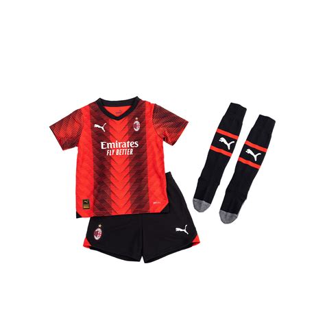 Tenue Puma Kit AC Milan Domicile 2023 2024 Enfant Rouge Noir Fútbol