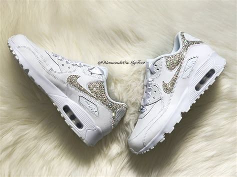 Swarovski Womens Nike Air Max 90 All White Wedding Etsy Uk